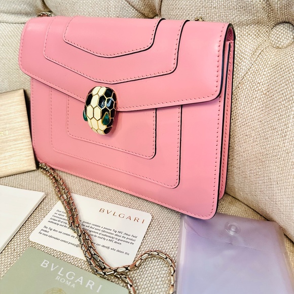 Bvlgari Pink Leather Serpenti Forever Small Flap Shoulder Crossbody Bag  Pre-Own - Picture 1 of 13